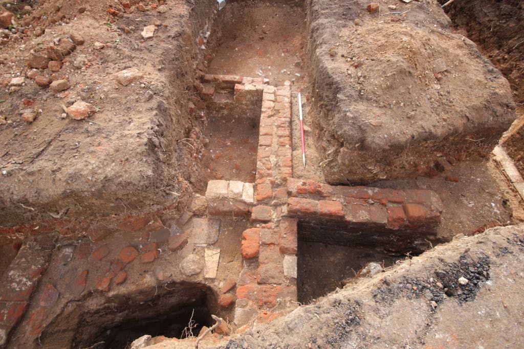 Building A, with the basement room in the background.
West front excavations, 2019.