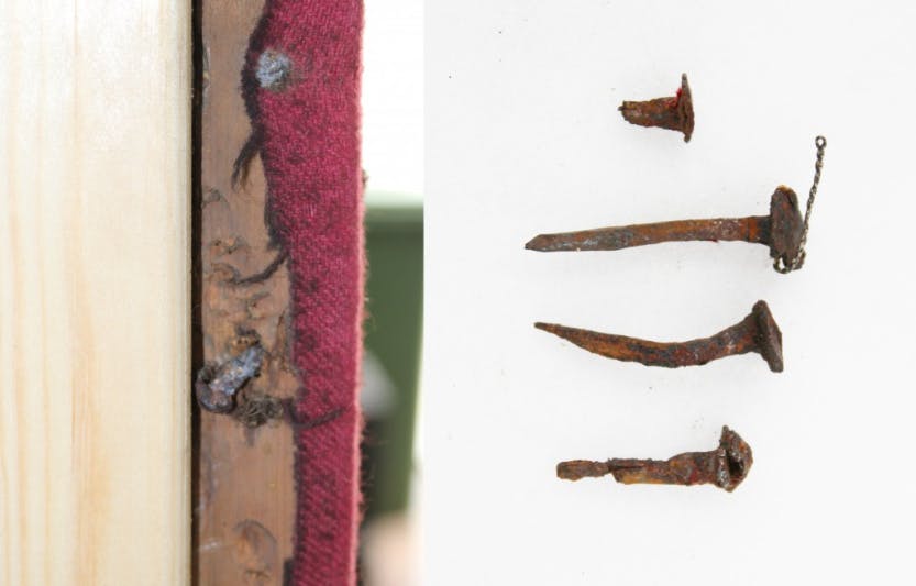 Conservation of the Throne Canopy, 2016-Tacks that were removed from the canopy.