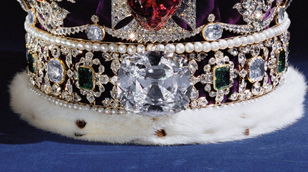 Close up detail of the Cullinan II diamond, set in the front band of the Imperial State Crown.