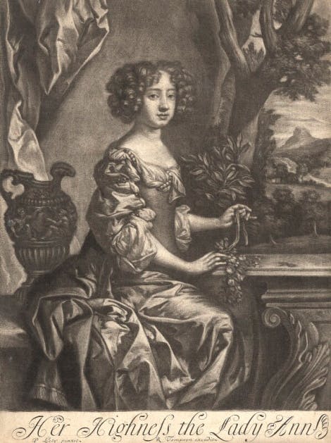 A print depicting the portrait of Queen Anne when Princess