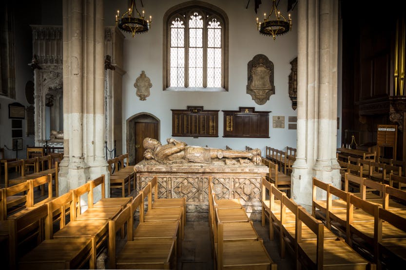 The Chapel Royal of St Peter ad Vincula, September 2014. Looking north towards the Sir Richard & Elizabeth Cholmondley chest tomb monument (c1522).

The Chapel Royal of St Peter ad Vincula is a grade one listed building dating from 1520. In 2014 the interior of the Tudor chapel was reordered and new lighting and new furniture installed.