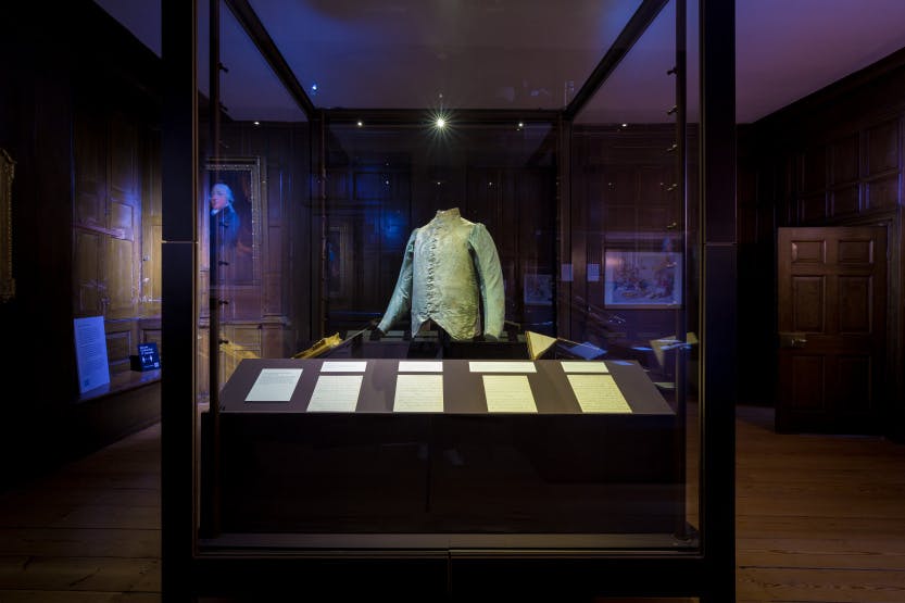 Photograph of George III's waistcoat inside Kew Palace in the George III: The Mind Behind The Myth exhibition