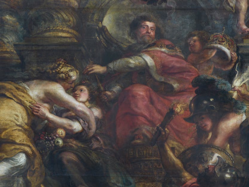 Detail of 'The Peaceful Reign of James I', part of the Banqueting House ceiling by Peter Paul Rubens.