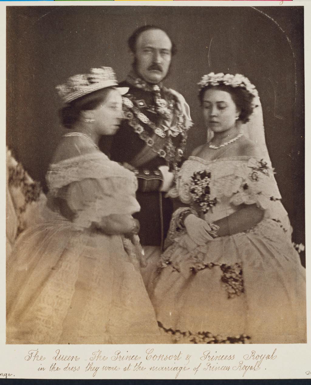 Queen Victoria, The Prince Consort and Victoria, Princess Royal, black and white photo.