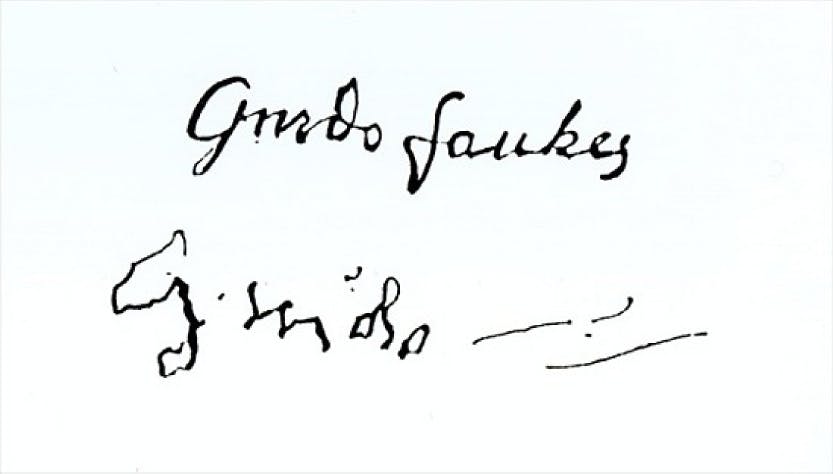 Guy Fawkes signature before and after he was questioned about his part in the Gunpowder Plot.