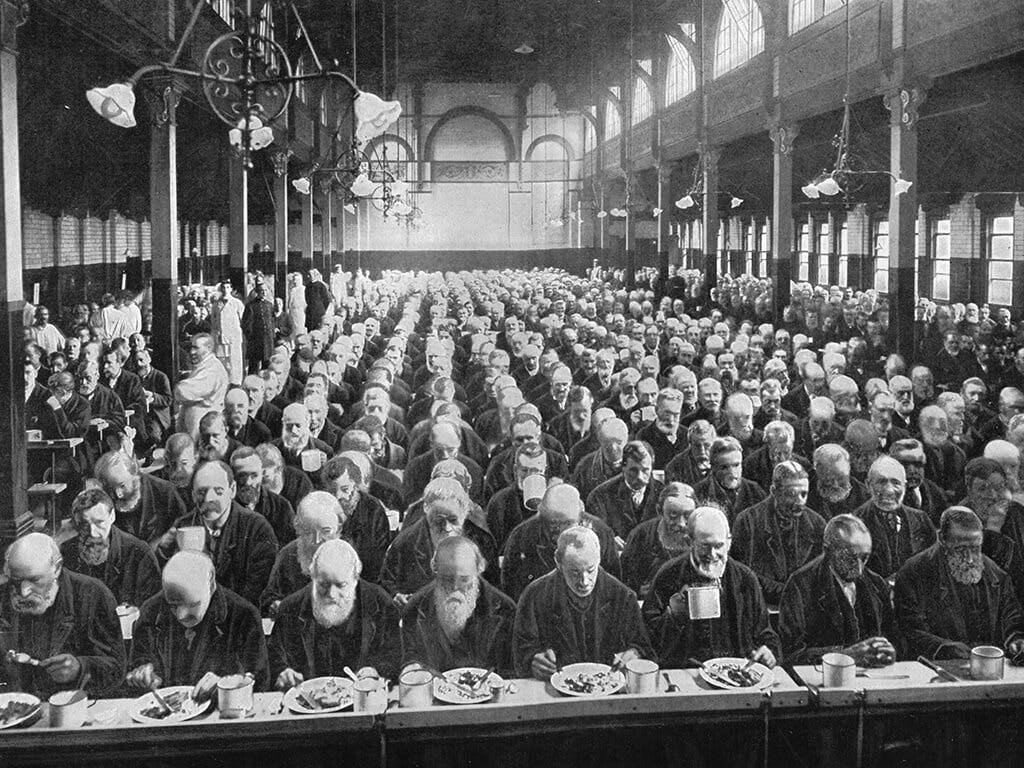 Photograph of workers during dinner at St Marylebone Workhouse, London, c1901 (1903)