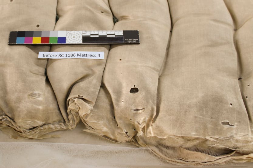 Conservation of the mattresses on Queen Caroline's State Bed: Before conservation