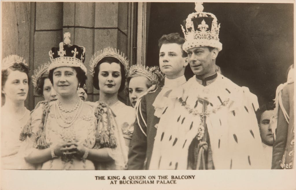 Photochrom Co Ltd, Tunbridge Wells,1937. Postcard depicting King George VI (1936-52) and Queen Elizabeth (1900-2002) on the balcony at Buckingham Palace following their coronation, 12 May 1937